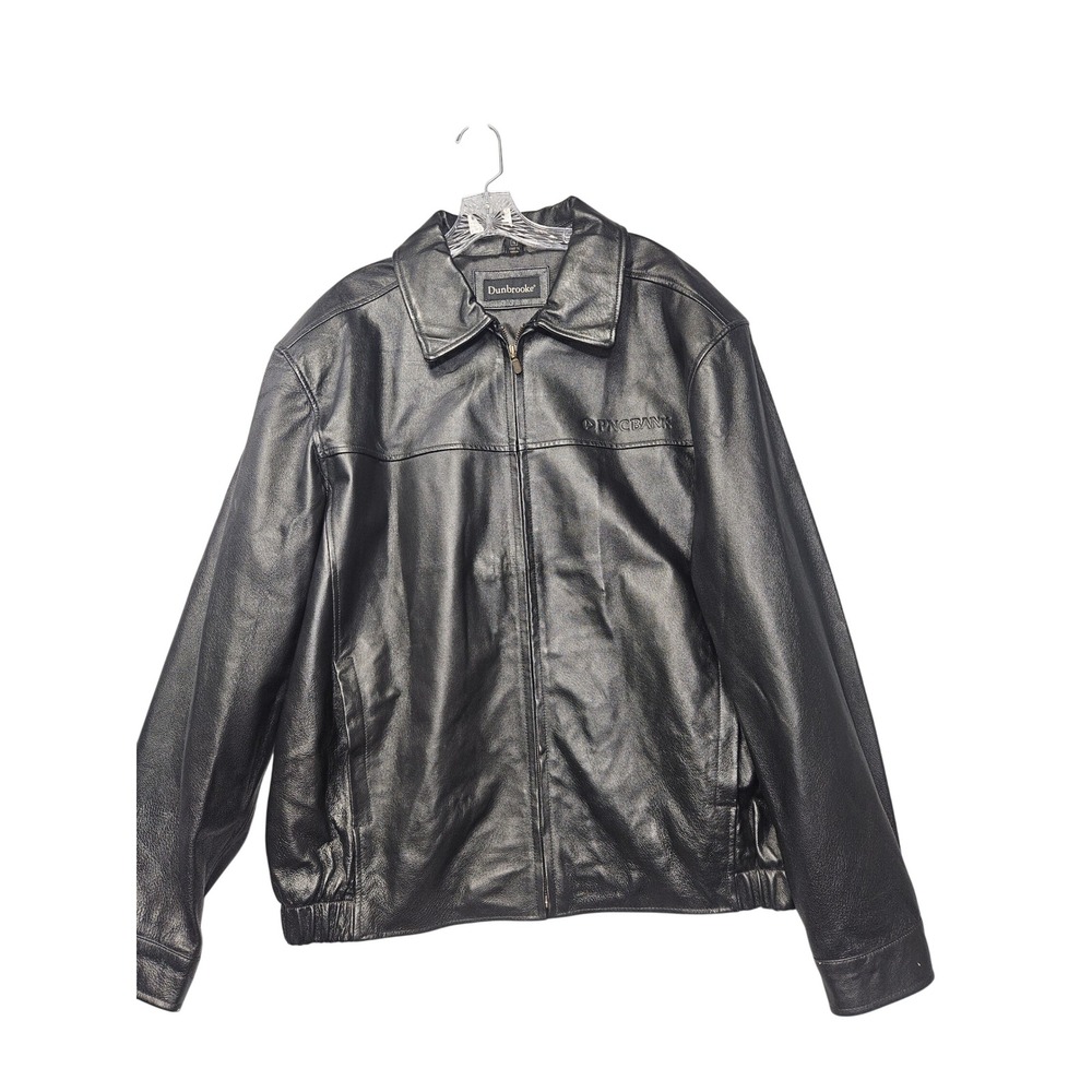 Dunbrooke Mens Black Leather Zip Up Jacket PNC Bank Logo Size Large L 8490